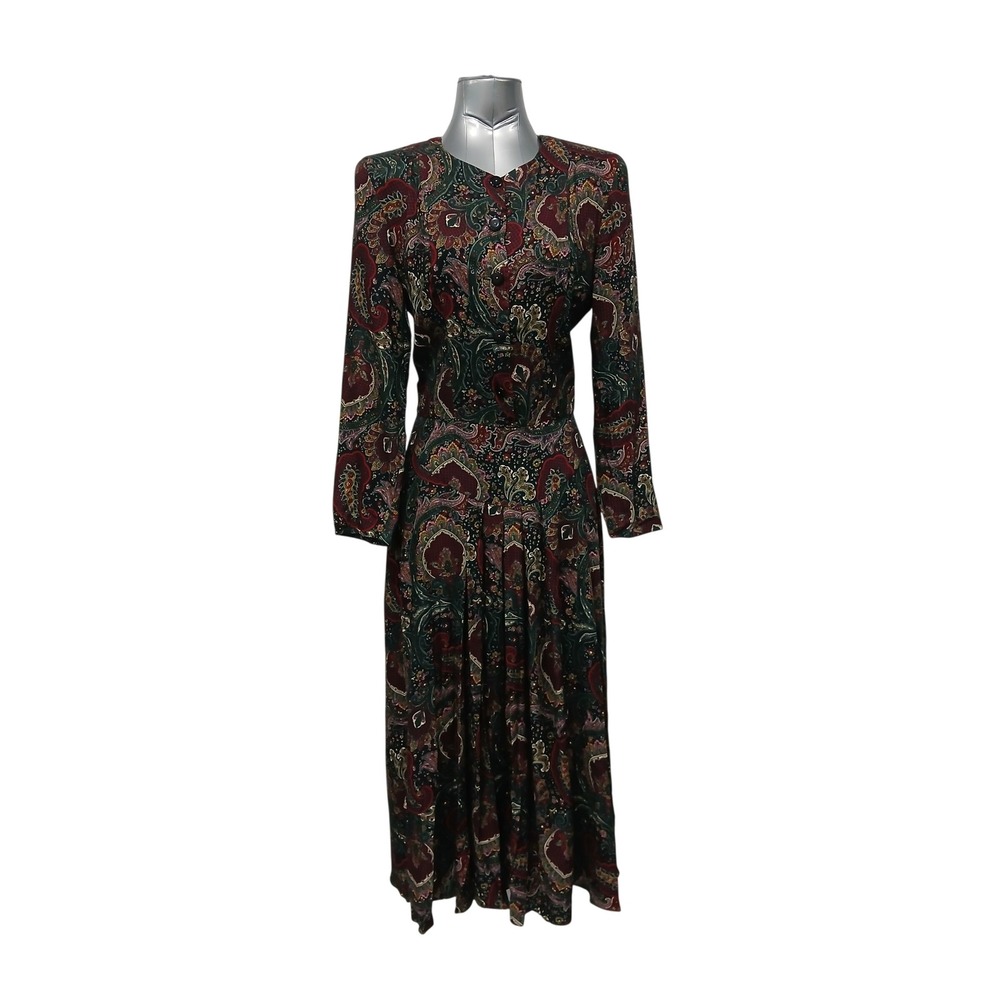 VTG 80s‎ Whimsigoth Dark Paisley Maxi Dress E.D. Michaels Goth Grunge Large